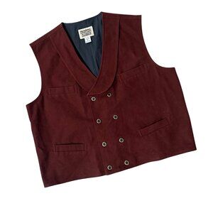 Vintage Western Vest Frontier Classics Mens Burgundy Maroon XL Double Breasted
